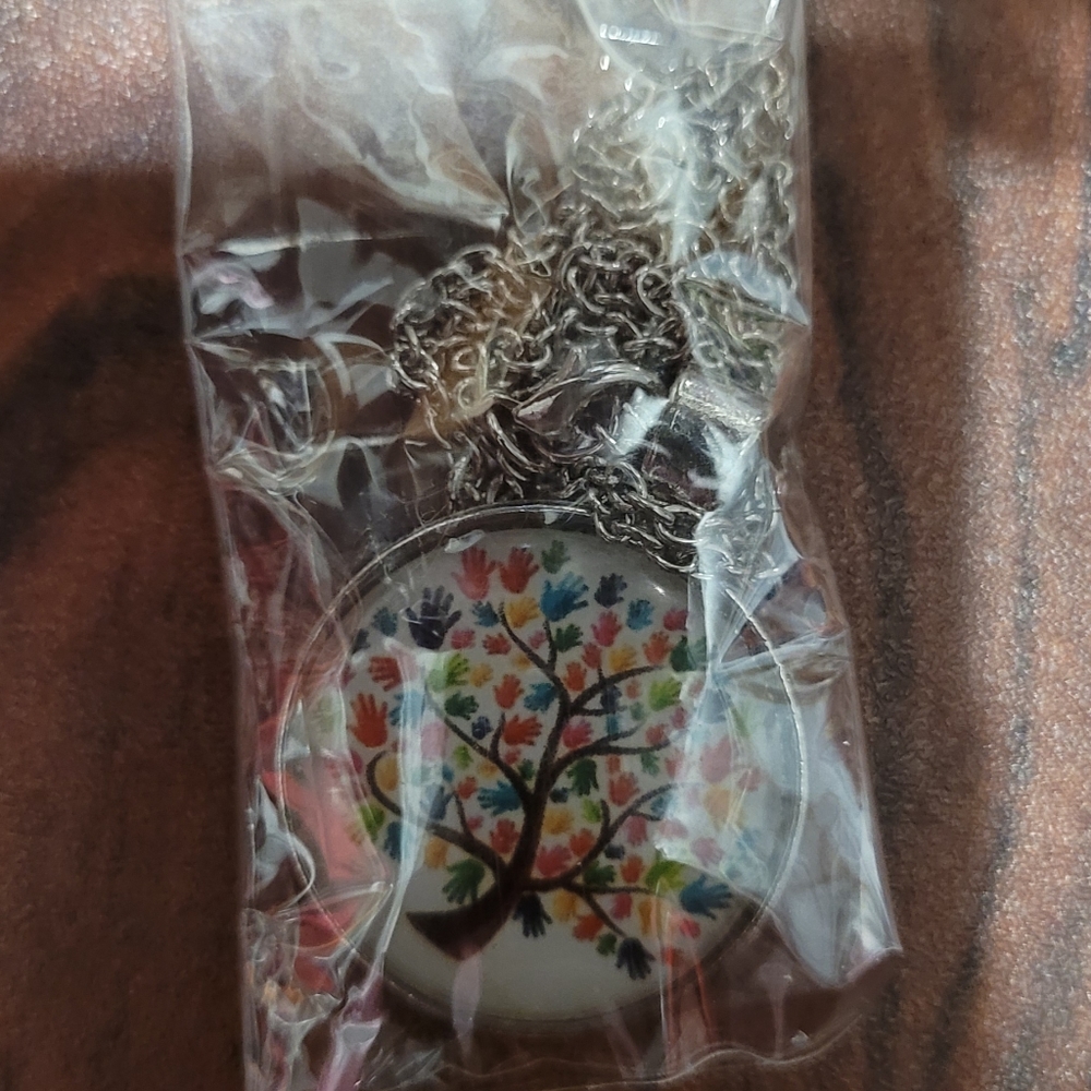 Handprint tree pendant necklace